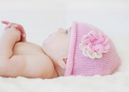 Rolled Brim Beanie with Flower