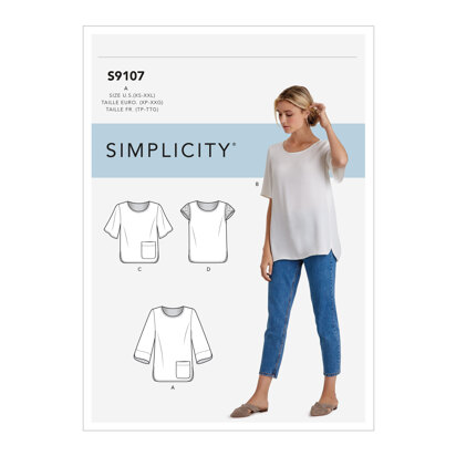 Simplicity Misses' Tops With Sleeve & Length Variation S9107 - Paper Pattern, Size A (XS-S-M-L-XL-XXL)