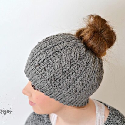 Cabled Messy Bun Hat