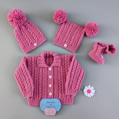 Tianna Baby Cardigan, hat and booties 18" chest size