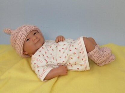 Just For Preemies - Premature Baby Garter Stitch Topknot Beanie and Booties Set