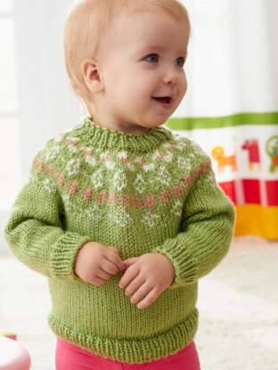 Girls' Garden Flowers Fair Isle Yoke Sweater in Caron Simply Soft Collection & Simply Soft - Downloadable PDF