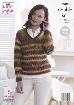 Round & V Neck Sweaters in King Cole Riot DK - 5004 - PDF