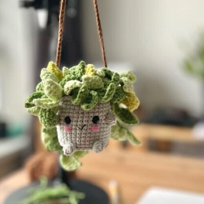 Cute pothos plant crochet pattern, potted flower crochet PDF pot plant pattern flowered crochet decor English pdf pattern US term