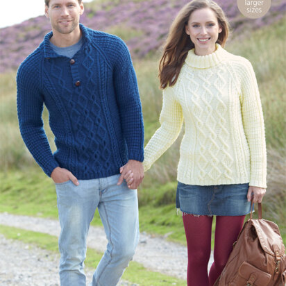 Cowl Neck and Stand Up Neck Sweaters in Hayfield Aran with Wool 100g - 7063 - Downloadable PDF