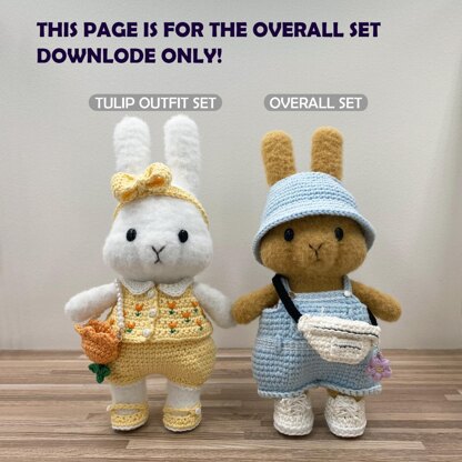 Dress-up Bunny Amigurumi Overall set crochet pattern # DUBA-01.03 | cute rabbit crochet toy, crochet plushie, removable clothes doll