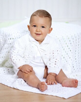 Shell Stitch Christening Set in Red Heart Soft Solids - WR1974