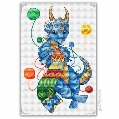 Knitting Dragon Cross Stitch PDF Pattern