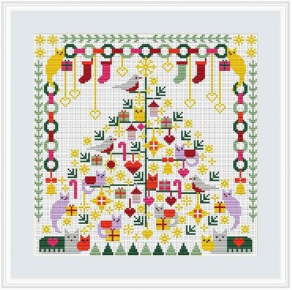 Riverdrift House Cats Christmas Tree Cross Stitch Kit - 25 x 25 cm