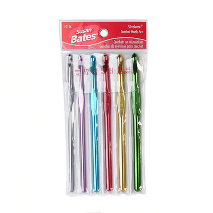 Susan Bates Silvalume Crochet Hook Set (6): F-5, G-6, H-8, I-9, J-10, K-10.5