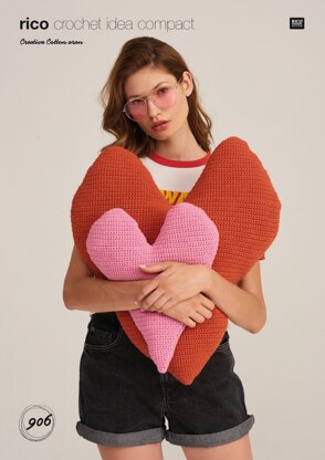 Heart Cushions in Rico Creative Cotton Aran - 906 - Downloadable PDF