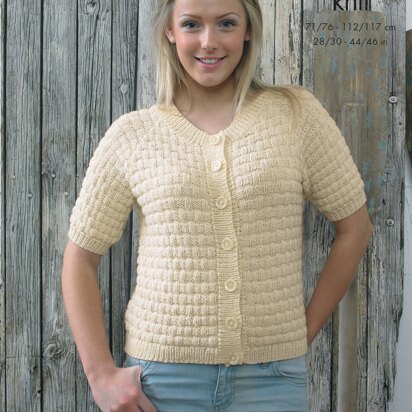Basket Weave Raglan Sweater and Cardigan in King Cole Authentic DK - 4124 - Downloadable PDF - knitting pattern
