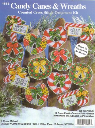 Design Works Candy Canes and Wreaths Ornaments Cross Stitch Kit