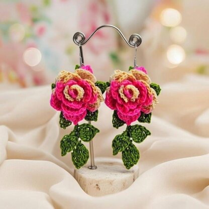 Crochet 3 d flower earrings