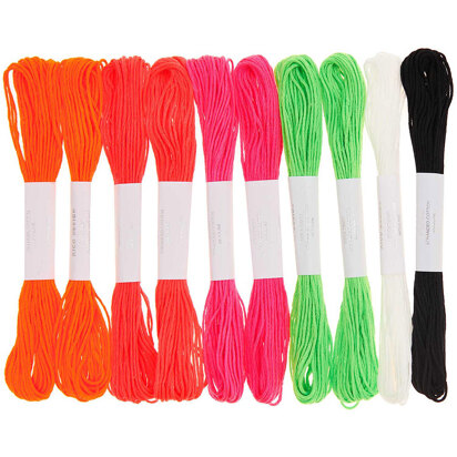 Baumwollsticktwist-Set „Neon“, 10 Stück, 100 % Baumwolle, 6-fädig, 10 verschiedene Farben