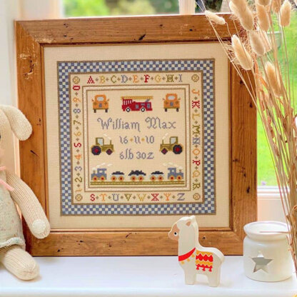 Historical Sampler Company Fire Engine Birth Sampler Cross Stitch Kit - 24cm x 24cm