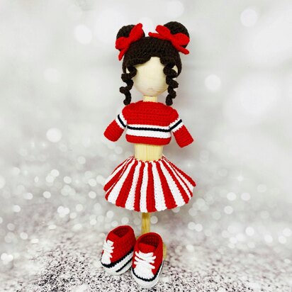 Crochet doll clothes, amigurumi doll clothes, Cheerleader doll outfit