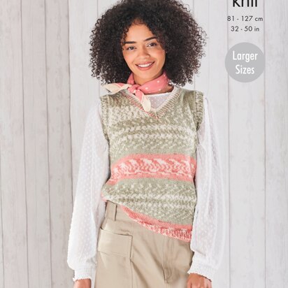 Ladies Round and V Neck Tank Tops Knitted in King Cole Fjord DK - 5697 - Downloadable PDF
