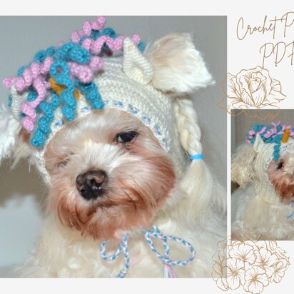 Unicorn dog hood, Crochet Pattern PDF, Size: XS for small dog