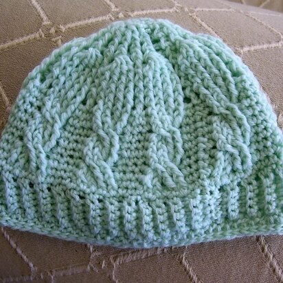 Cable Stitch Crocheted Baby Beanie