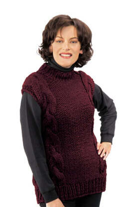 Knitted Sleeveless Cabled Mock Turtleneck in Lion Brand Wool-Ease Thick & Quick - 1163AD