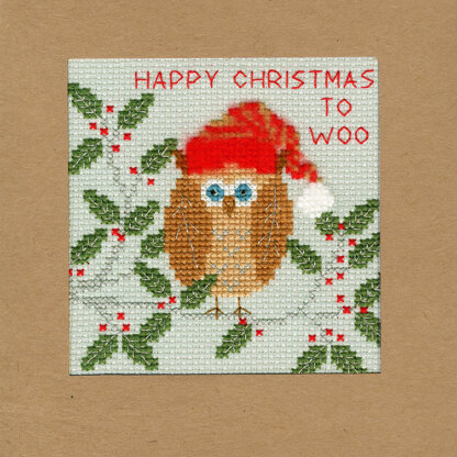 Bothy Threads Xmas Owl Christmas Card Cross Stitch Kit - 10cm x 10cm