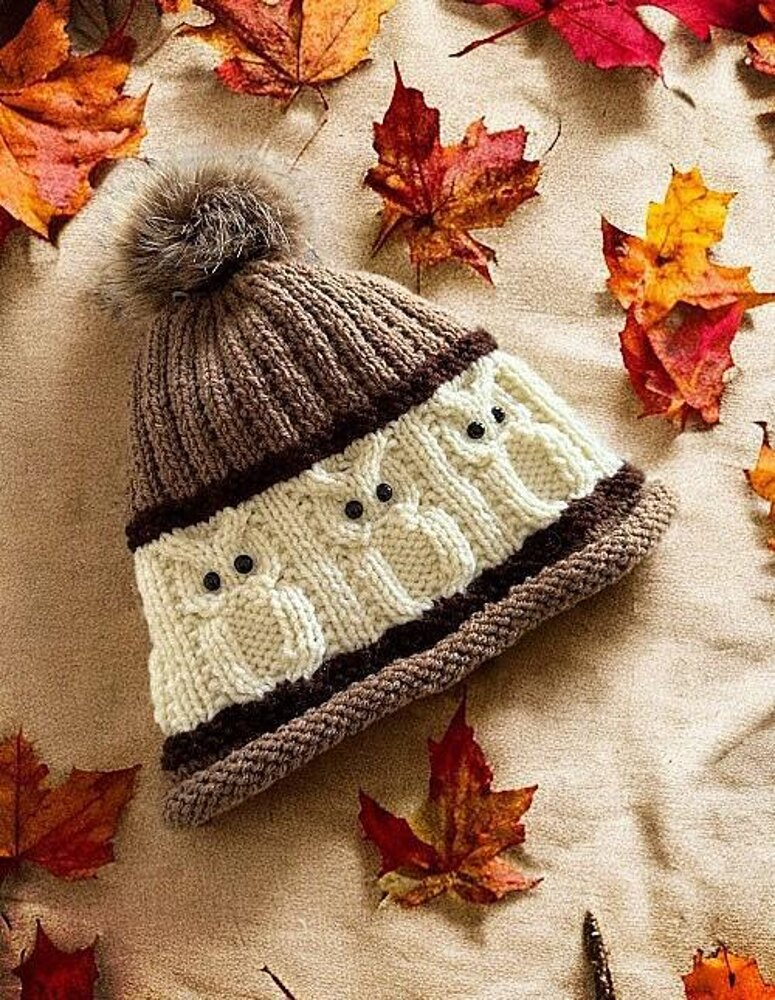 Owl Beanie Hat Knitting Crochet pattern by Janis Frank | LoveCrafts