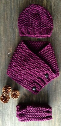 Chunky Moss Stitch Hat, Scarf and Gloves