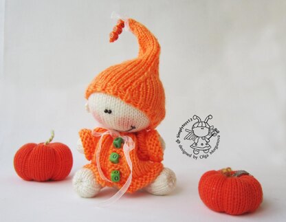 Halloween BOO doll and pumpkin knitted flat