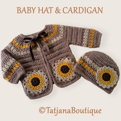 Sunflower Baby Hat and Cardigan