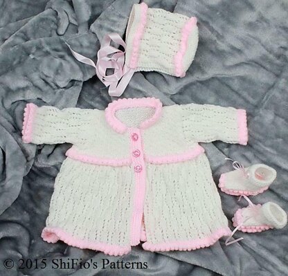 Knitting Pattern baby jacket, hat & booties UK & USA Terms #219