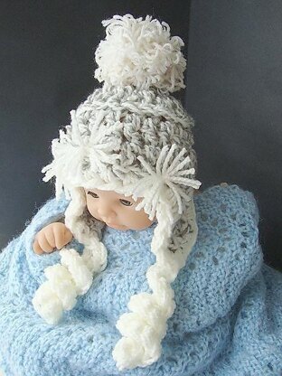 352, SKI BUNNY HAT, crochet, size newborn to age 3