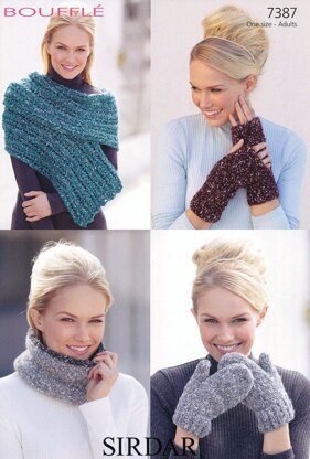 Wrap, Wrist Warmers, Snood and Mittens in Sirdar Bouffle - 7387