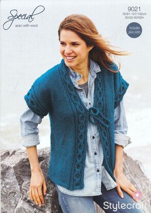 Womens's Tie Fronted Waistcoat in Stylecraft Aran and Stylecraft Aran with Wool - 9021