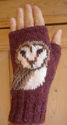 Owl Face fingerless mitts/gloves