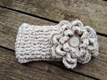 Chunky Ribbed Earwarmer Headband with Rose