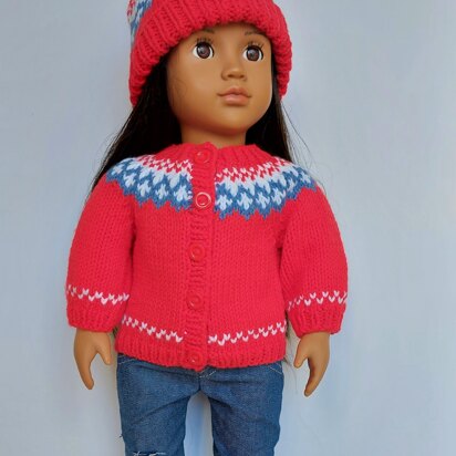 18in doll Fair Isle cardigan and hat