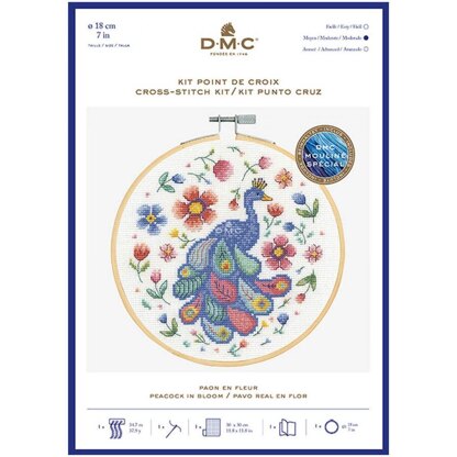 DMC Peacock in Bloom Cross Stitch Kit with Hoop