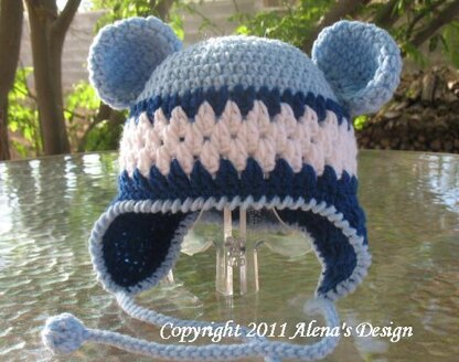 Crochet Hat with Bear Ears/blue