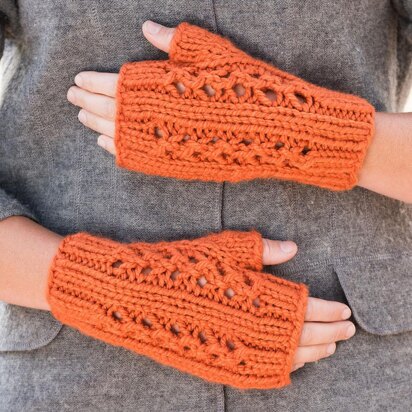 Double Lace Rib Fingerless Mitts #704