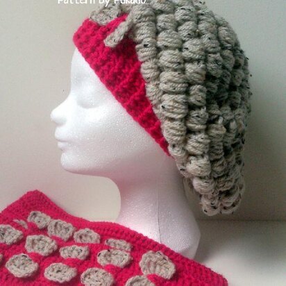 Puff Stitch Beret and Armwarmers Plussize