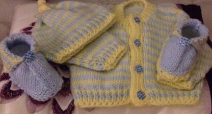 Stripe Cardi and Matching Beenie Hat and Boots 0-3mths