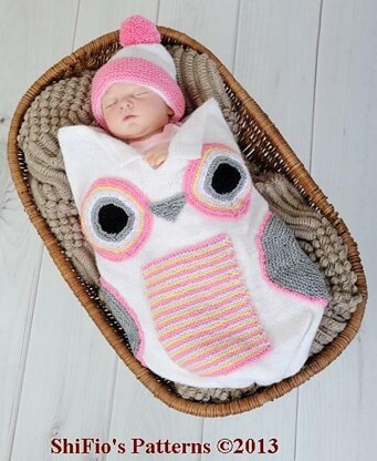 Knitting Pattern owl cocoon & hat UK & USA Terms #250