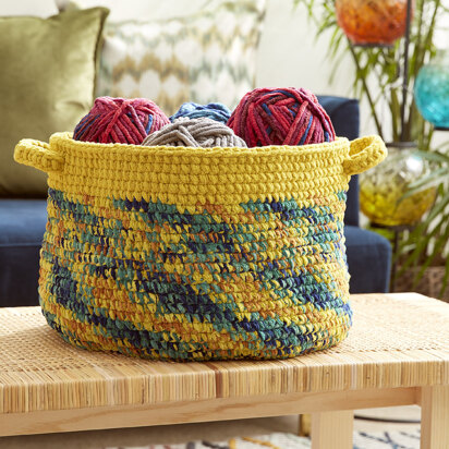 Dip Edge Striped Crochet Basket in Bernat Blanket - Downloadable PDF