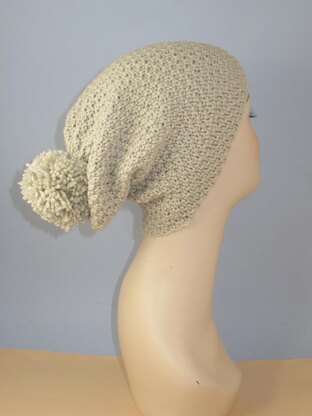 Chunky Big Bobble Double Moss Stitch Slouch Hat