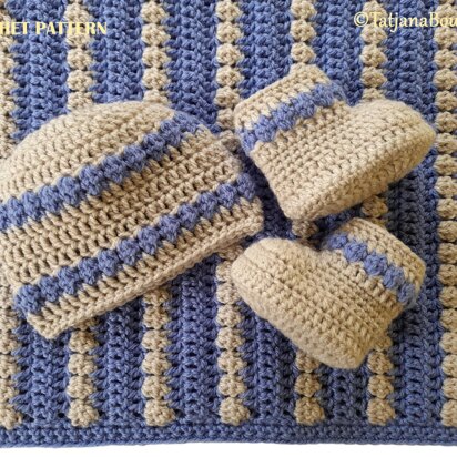 Crochet Pattern for Baby Blanket, Hat and Booties