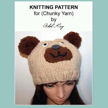 Logan Teddy Bear Animal Beanie Child Teen Adult Chunky Yarn Hat Knitting Pattern by Adel Kay