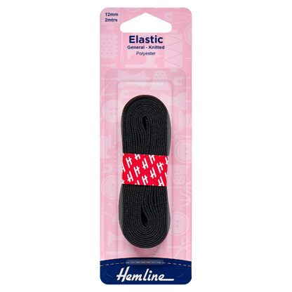 Hemline General Purpose Knitted Elastic: 2m x 12mm: Black