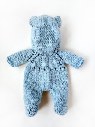 Knitted hooded jumpsuit for 7"/18 cm doll