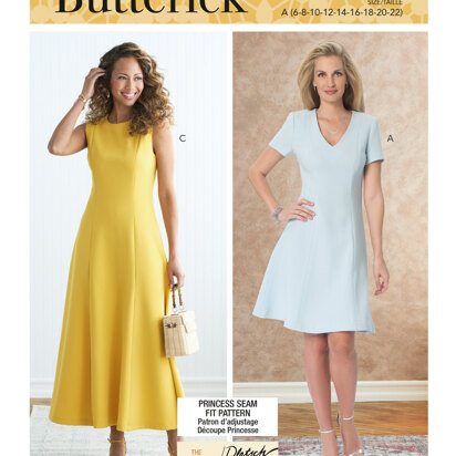 Butterick Misses' Jewel or V-Neck Fit & Flare Dresses B6850 - Sewing Pattern